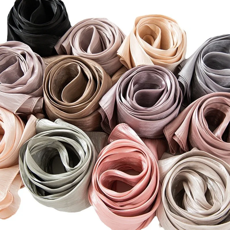 Pañuelos de color sólido de 18 colores, bufandas de seda, bufandas finas de gasa grandes, chales de protección solar para viajes, bufandas de seda de isla