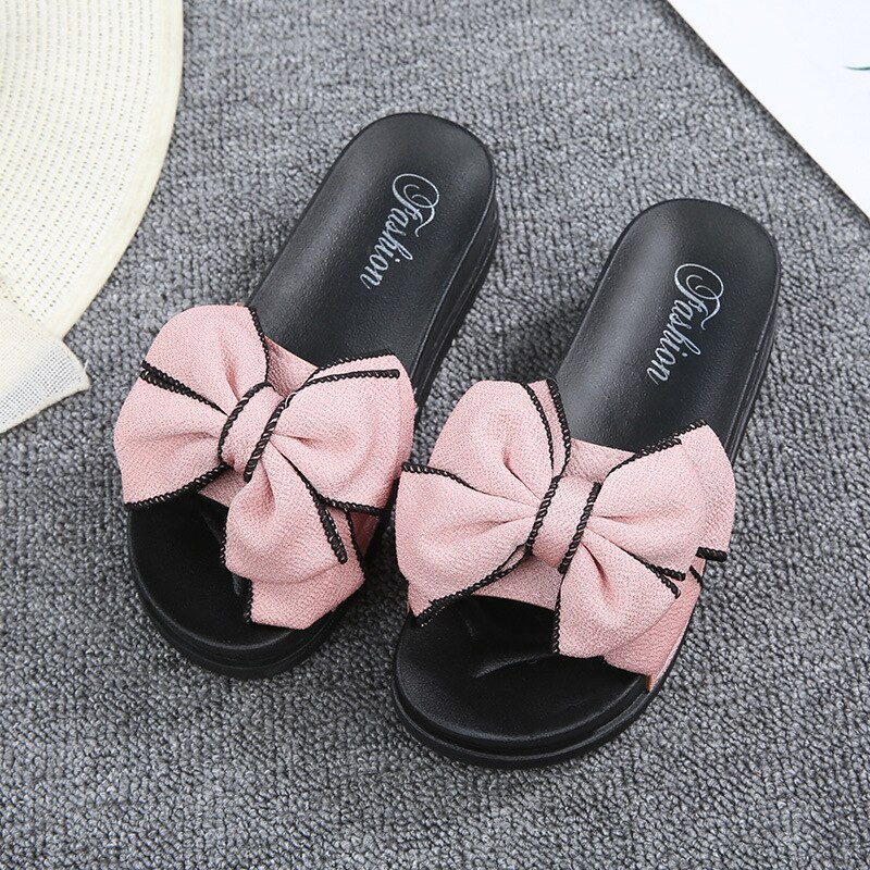 Slippers Teen Girls Summer Bowknot Slippers Korean Children Wild Thick Sandals Non-slip Beach Shoes Slippets