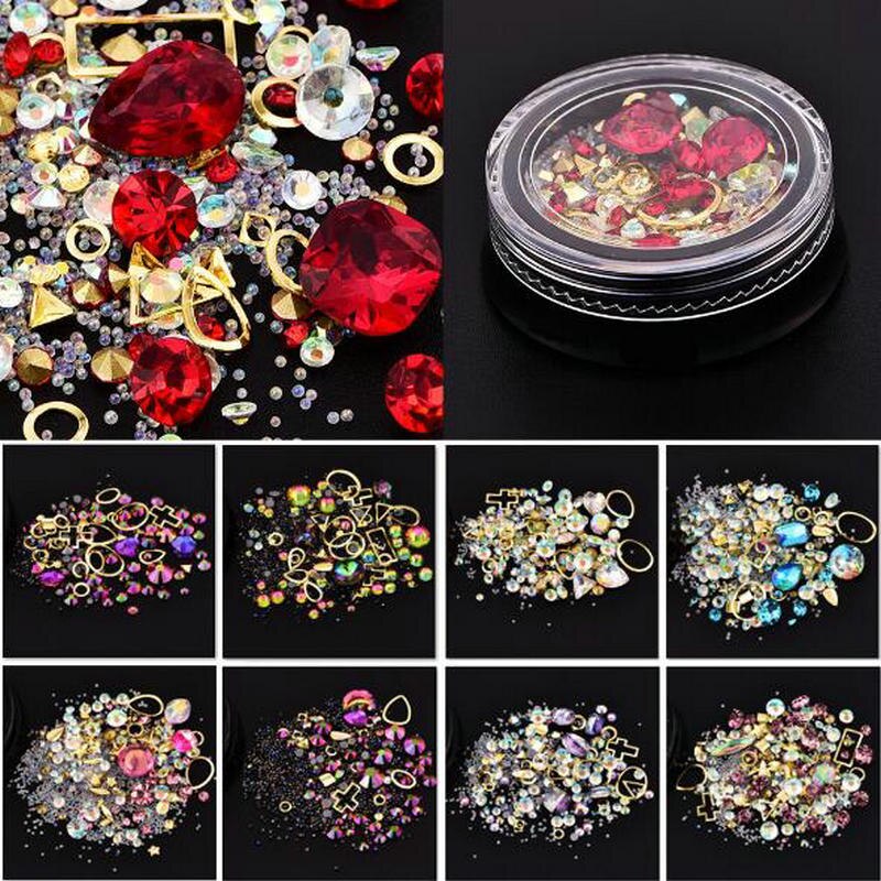 Blanding stil bittesmå perler ting krystal dekorationer gør det selv håndværk flade diamanter farverige nail art metal nitte harpiks smykker fyldstoffer