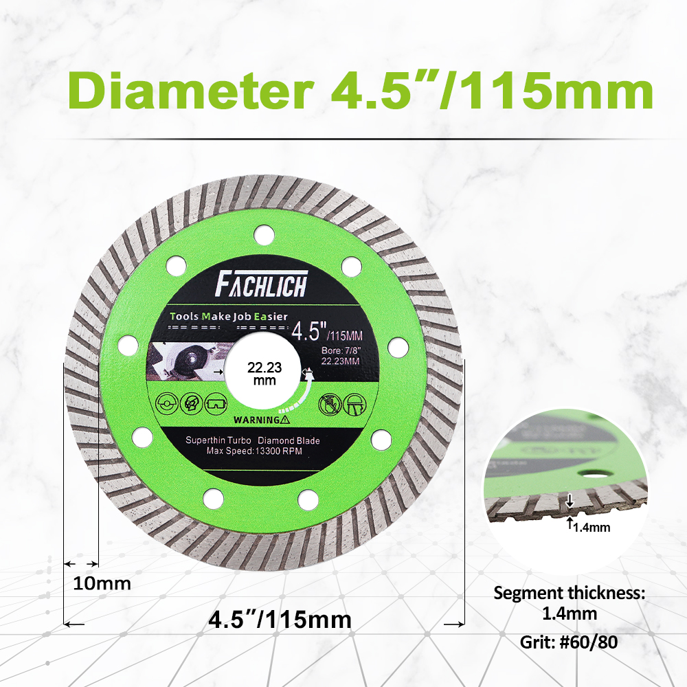 FACHLICH 1/2/5 Stück 4/4,5/5 Zoll superdünne Diamant-Turbo-Sägeblätter für Keramikfliesen, Granit, Marmor, Trennscheibe 105/115/125 mm: Silber / 6,35 mm