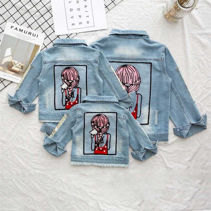 2022 ragazze giacca blu cappotto manica lunga Denim bambino capispalla per bambini primavera top abiti autunno nuovi bambini stampa giacche cappotto: 13T