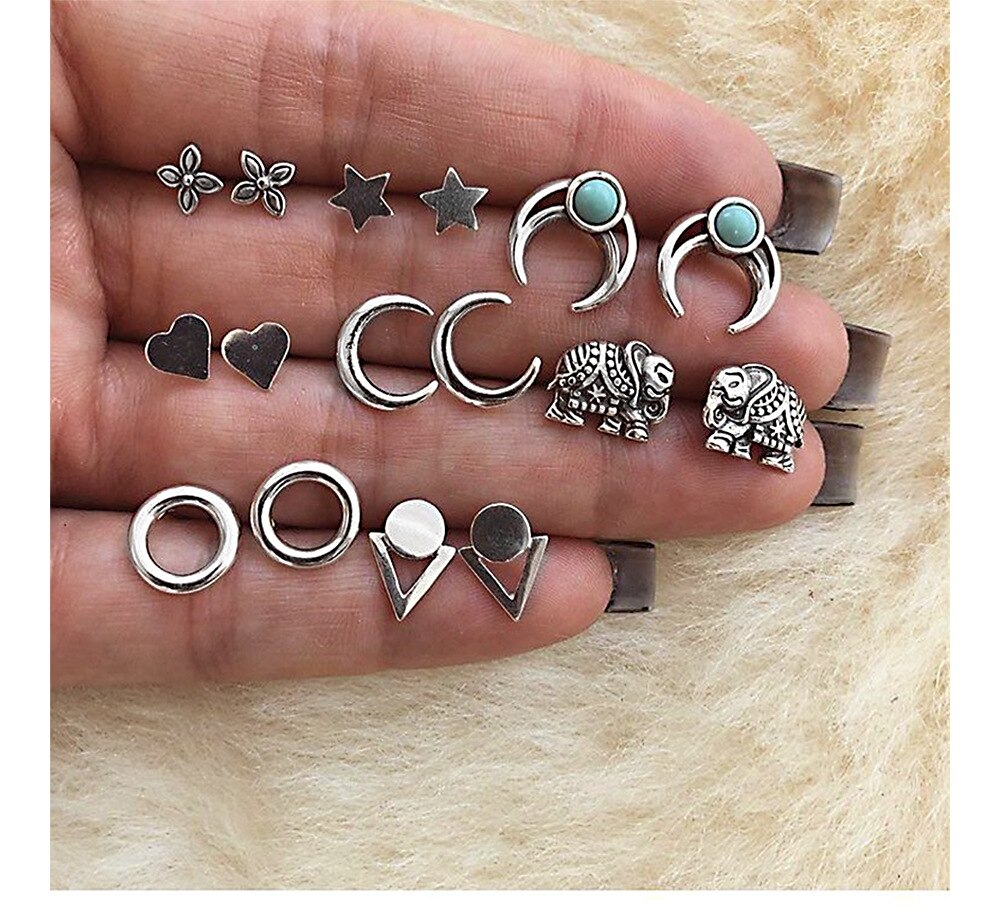 Böhmen Geometrische Kleine Stud Ohrringe Set Für Frauen Shell Blume Stern Hand Charme Ohrringe Mädchen Trendy Schmuck: EA063-13