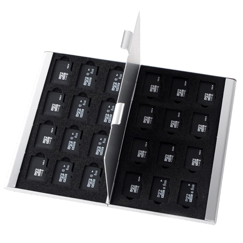 Mode Zilveren Aluminium Memory Card Storage Case Box Houder Voor 24 Tf Micro Sd Kaarten