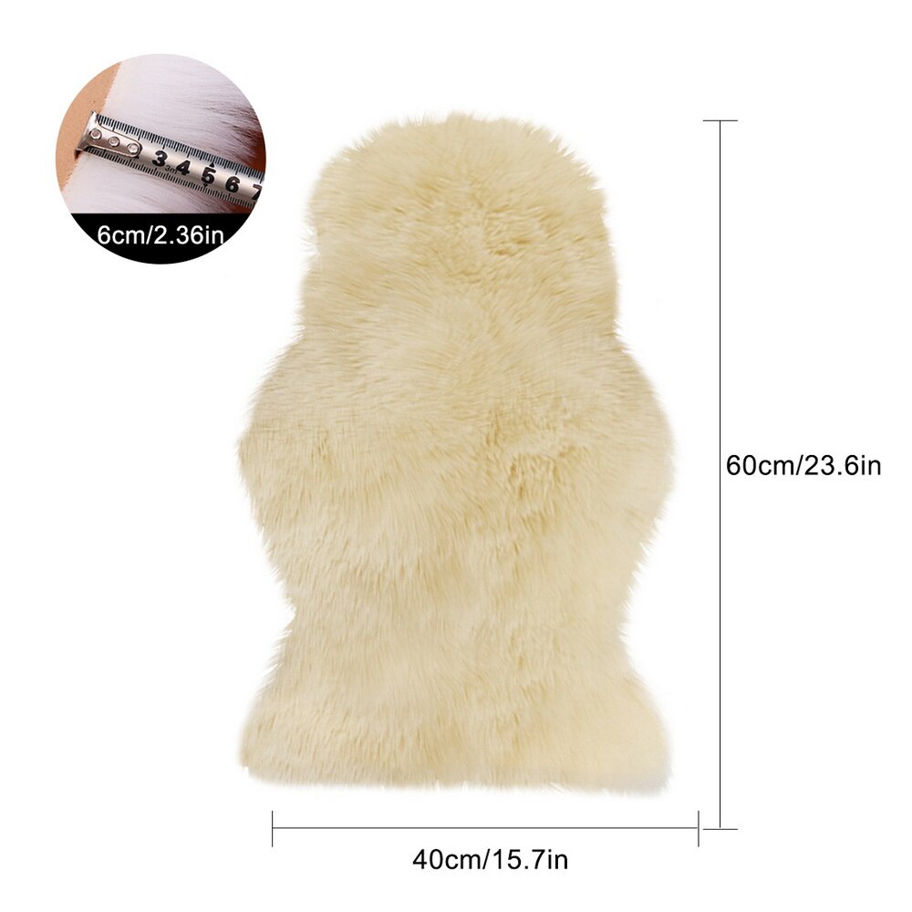 Luxe Rectangle doux en peau de mouton moelleux zone tapis Faux blanc fourrure tapis Shaggy cheveux longs solide tapis salon coussin de siège décor à la maison: B 40x60cm Beige