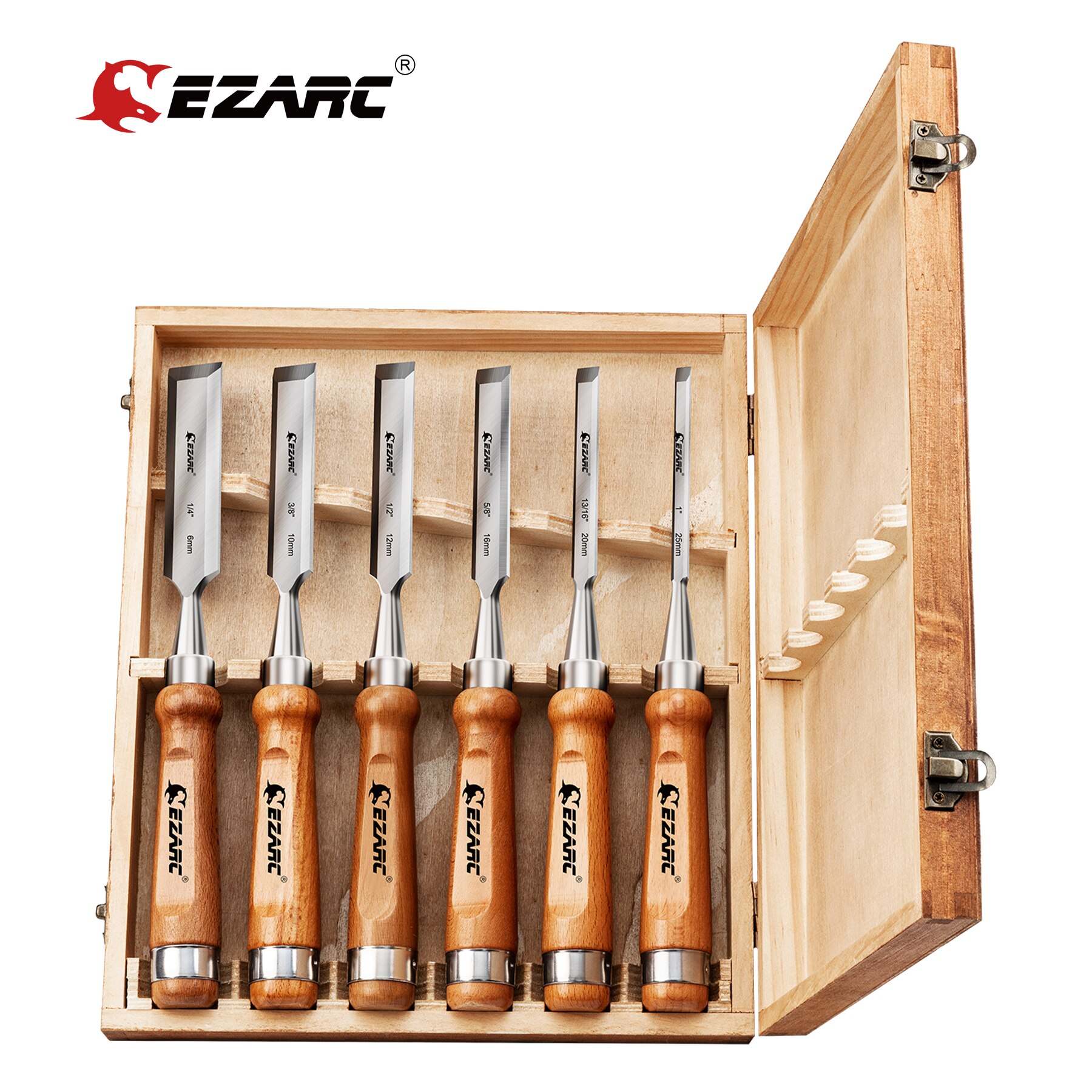 Ezarc snedker værktøjssæt til træmejsel 6 stk gør-det-selv træbearbejdningshåndskærere til træudskæring træbearbejdningsværktøj med premium trækasse