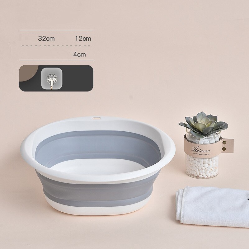 Household Folding Wash Basin Portable Sink Foot Bucket Washbasin Plastic Foldable Foot Basin Travel Outdoor Camp Basins: gray white medium