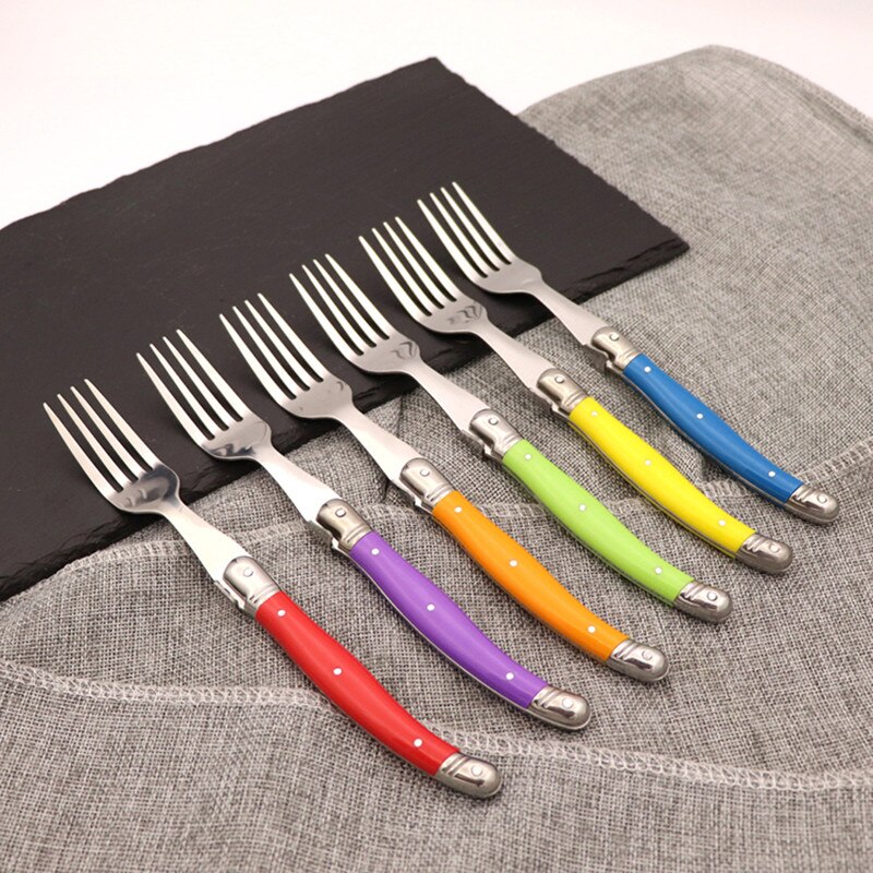 Laguiole-Juego de tenedores para carne de arcoíris, cubiertos de colores vivos, mesa, Bar de acero inoxidable, vajilla, restaurante, kit de casa, 6 uds.