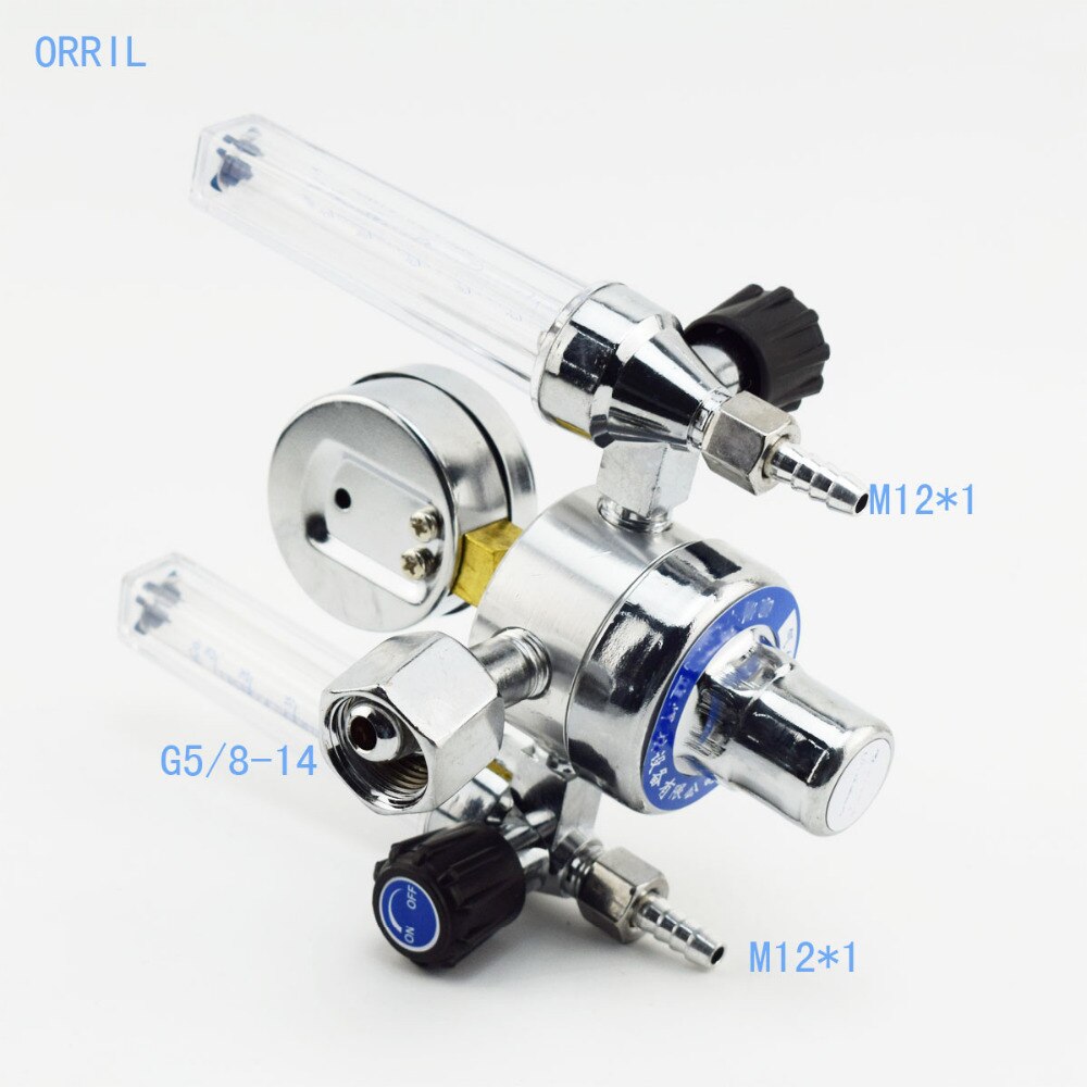 Argon Regulator Dual Tube Gas Flowmeter for tig welding G5/8-14 connector