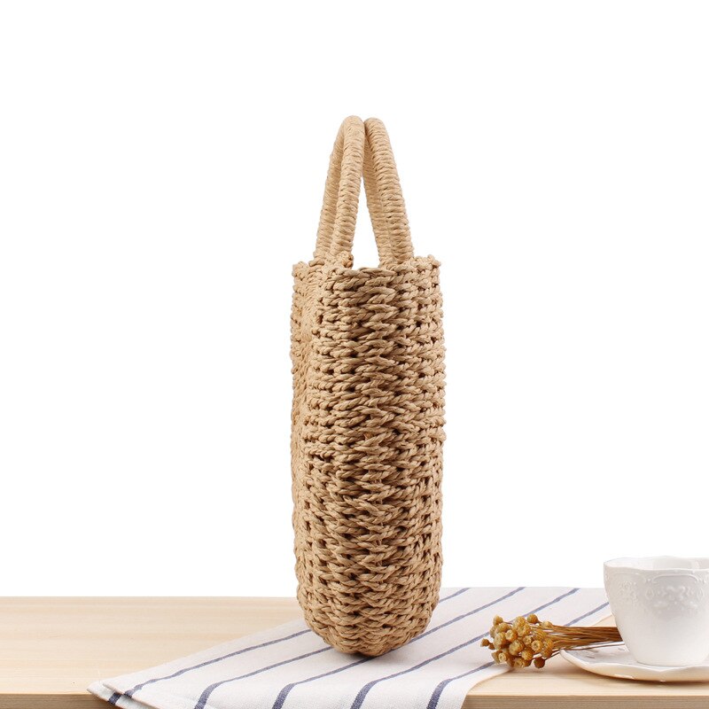 Estilo Bohemian praia shell saco bolsa de palha cor sólida simples lenço mão-tecido saco ocasional da praia do verão bolsa foto ZCY207