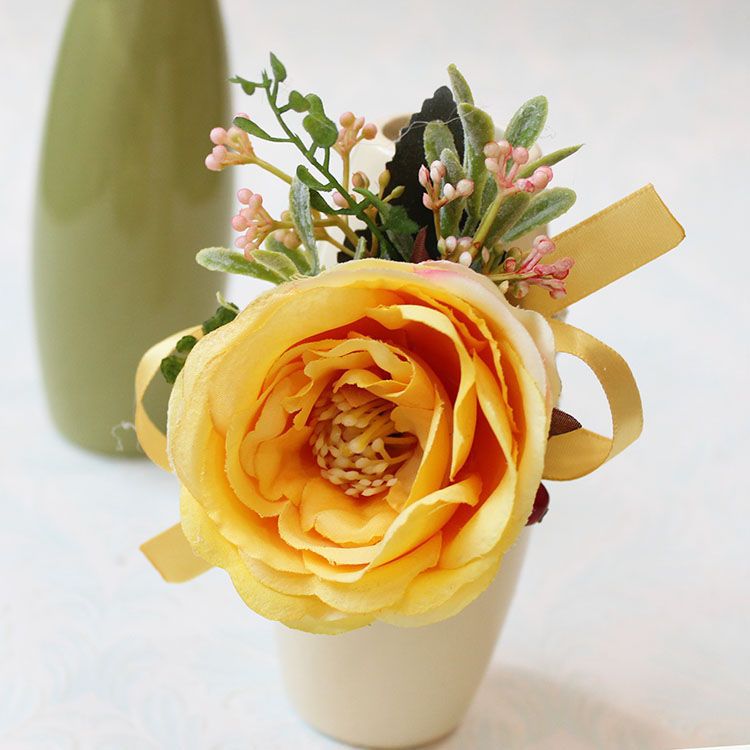 Bright Yellow Wedding Flowers Forset Fairy Bridesmaid Wrist Corsage Outstanding Groomman Boutonniere ZHF06: Style A Corsages