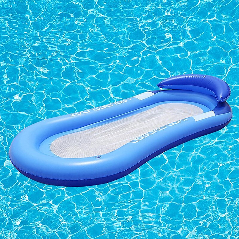 Portable Pool Mat Inflatable Mattress Lounger Head Pillow Sunshade Water Hammock Swimming Pool Accessories Floating Row Chair: Blue