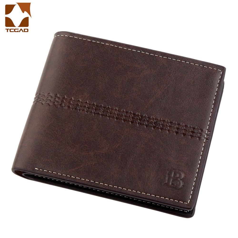 men's wallet Vintage brown Dollar Short Slim carteira masculina erkek cuzdan billetera hombre No Zipper wallet men B purse: Brown