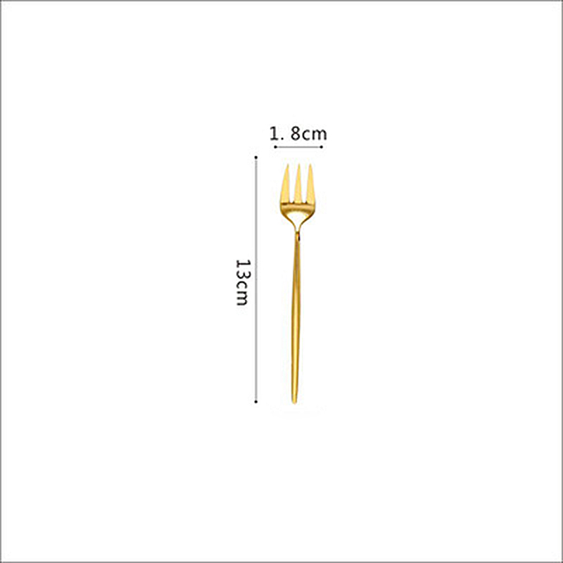 Golden Glossy Fork Knife Dinnerware Set Coffee Spoon Dessert Fork Chopsticks Kitchen Gadget Flatware Stainless Steel Tableware: Fruit fork