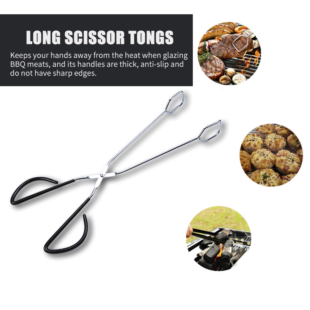 Scissor Tongs Barbecue BBQ Grill Pastry Tongs Baking Cooking Clamp Kitchen Food Scissor Tongs Stainless Steel Handles BBQ Tools