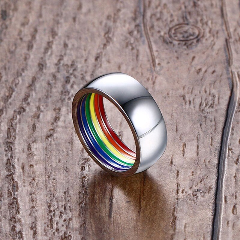 ZORCVENS Rainbow Rings Stainless Steel Wedding Party Jewelry for Women