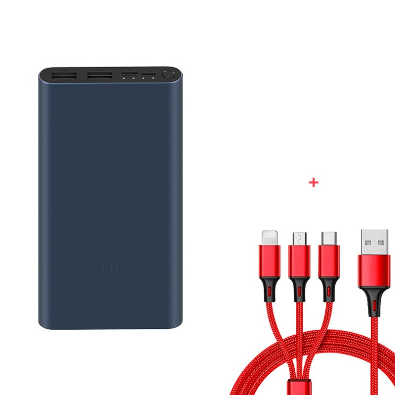 Xiao mi Original mi Power Bank 3 18W 10000mAh Quick Charge Dual-USB Alu mi tausends Power schnelle Ladegerät Tragbare Externe Batterie: Black-Add 3 in 1