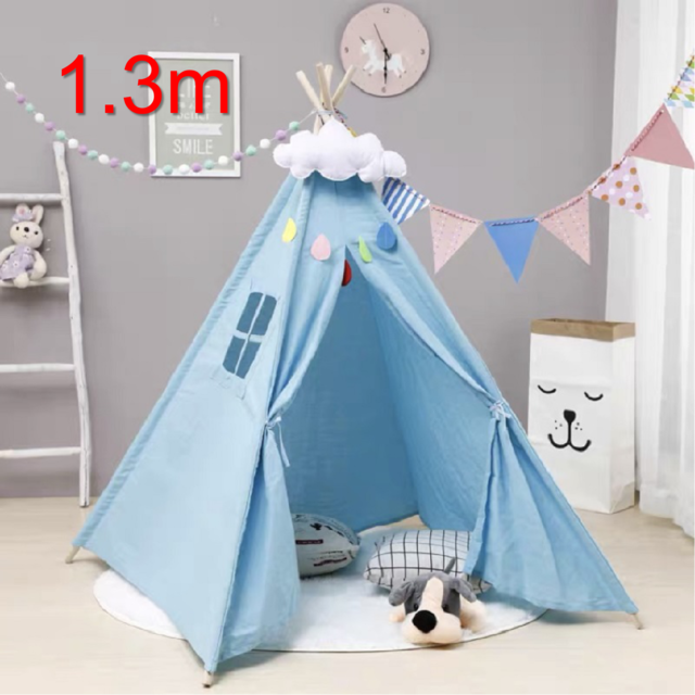 1,3 M kinder Zelt Für Kinder Geburtstag Kinder Cabana Große Spielen Haus Dekoration Teppich Tragbare Tipi Infantil Haus: AZ014-0blue