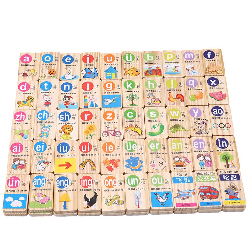 Standaard Houten Domino Chinese Pinyin Digitale Domino Blokken Kinderen Educatief Speelgoed Voor Kinderen 100 Stks/set: Default Title