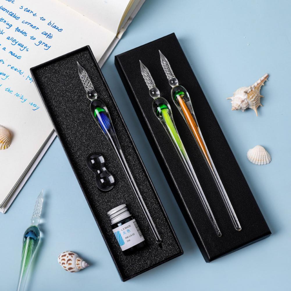 1 Set Dip Pen Beautiful Ergonomic Handle Jellyfish Pattern Drawing Calligraphy Glass Pen Kit for