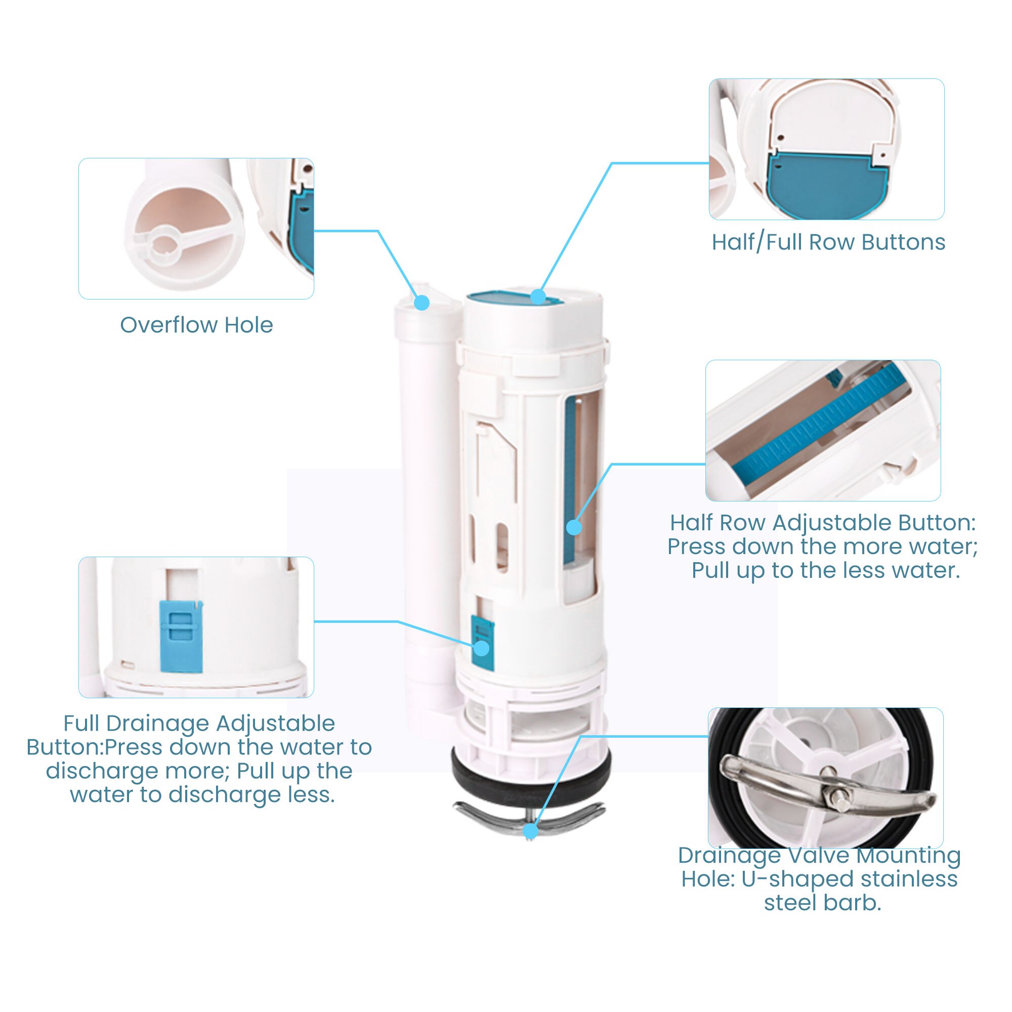 BQLZR White ABS Toilet Cistern Dual Flush Push Button Valve Good Sealing