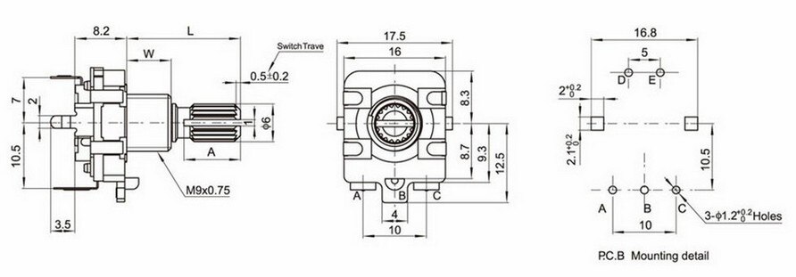 .rotary encoder  ec16 digitalt potentiometer 20 mm rund akselafbryder