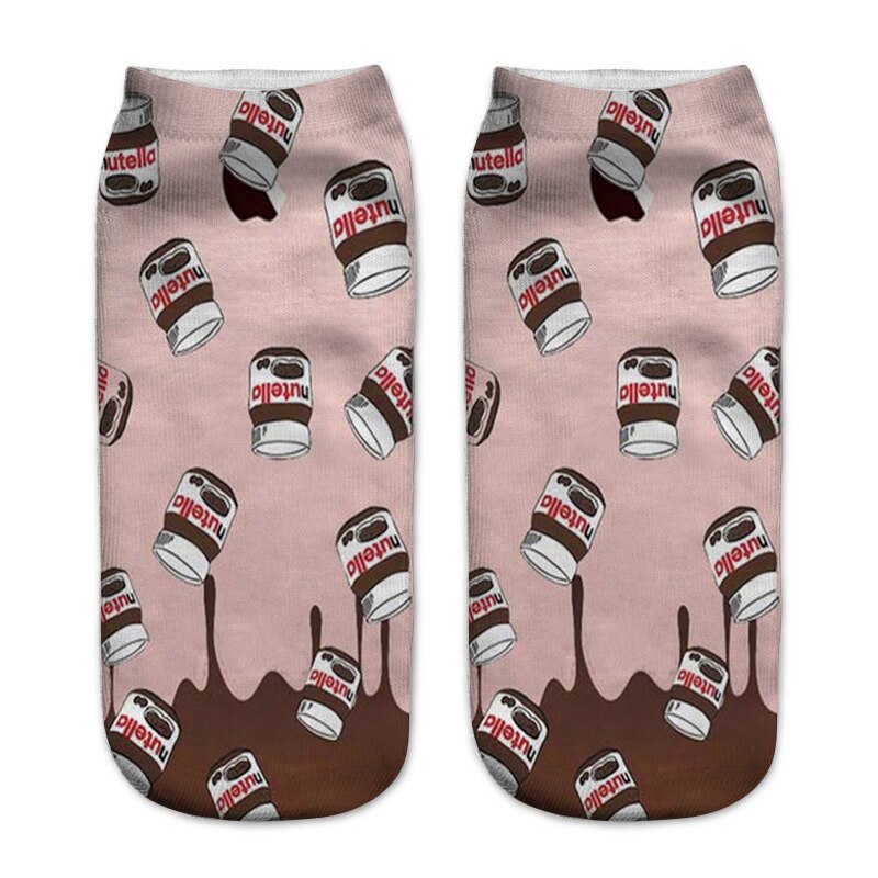 Nutella Pizza Buger Print Casual Stijl Print Type 3D Sokken Mannen Vrouwen Sokken Vrouwelijke Korte Sok