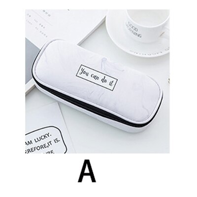 Estuche multifuncional de Pu para lápices, caja de papelería de gran capacidad sencilla para estudiantes, en blanco y negro, caja de almacenamiento con cremallera simple: A