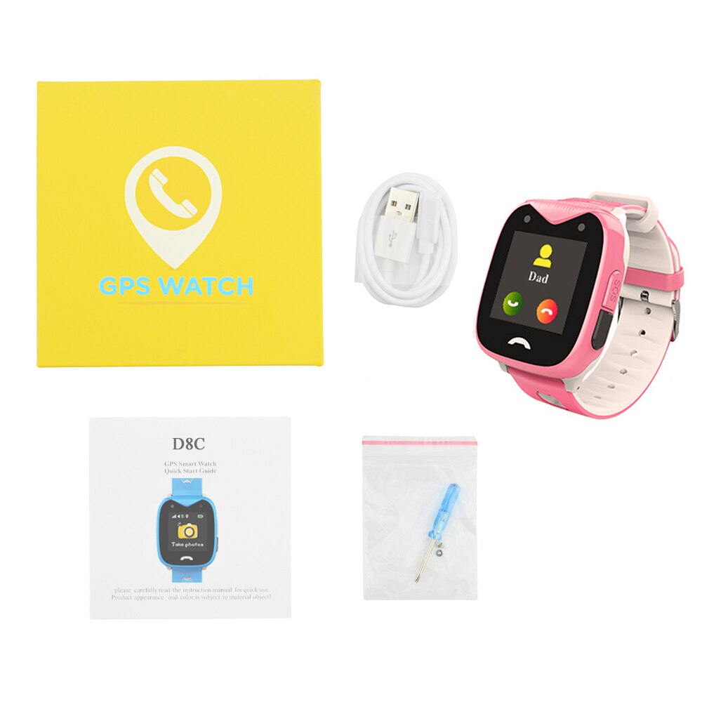 D8 smart vandtæt ur gps wifi lbs smartwatches babyur sos call location børn smartwatch til børn: Lyserød med kasse