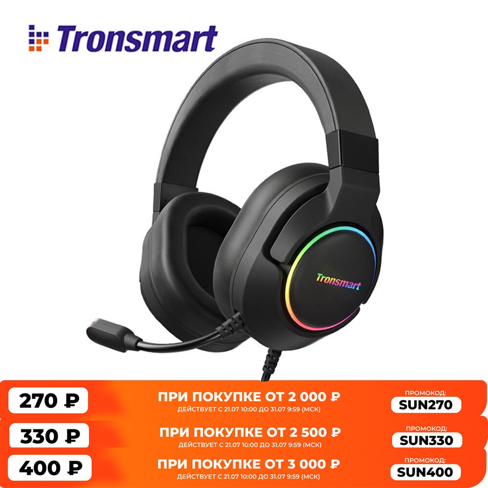 [Dobry pomocnik do gry] 2021 nowy Tronsmart Sparkle Virtual 7.1 gamingowy zestaw słuchawkowy z oświetlenie RGB, Port USB komputer, Laptop