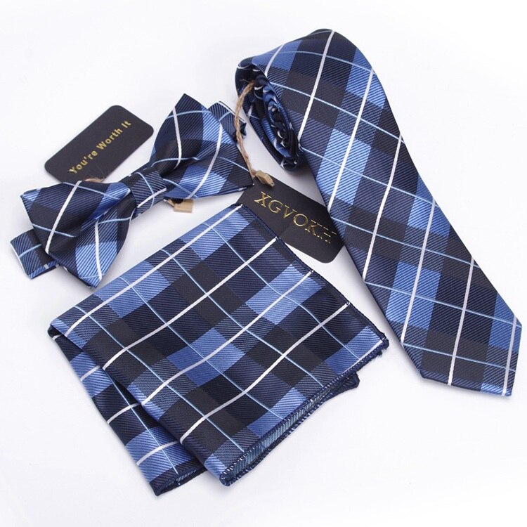 3 stk herre slips sett sløyfe slim slips slim mager smal menn slips kjole lommetørkle lomme firkantet dress sett: D21