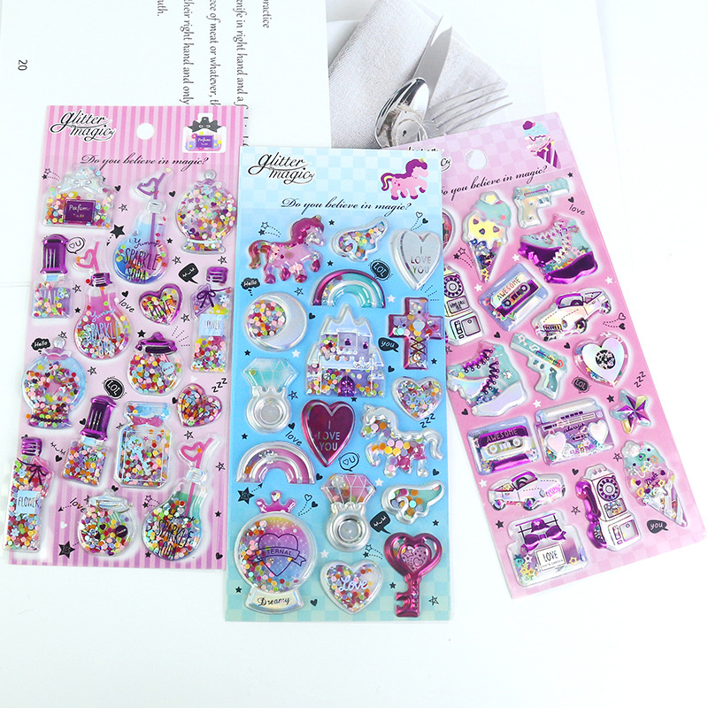 Prinzessin funkeln Aufkleber Glänzende Bling Pailletten Treibsand Einhorn Sterne Kosmetische Aufkleber Dekoration Spielzeug Wiederverwendbar