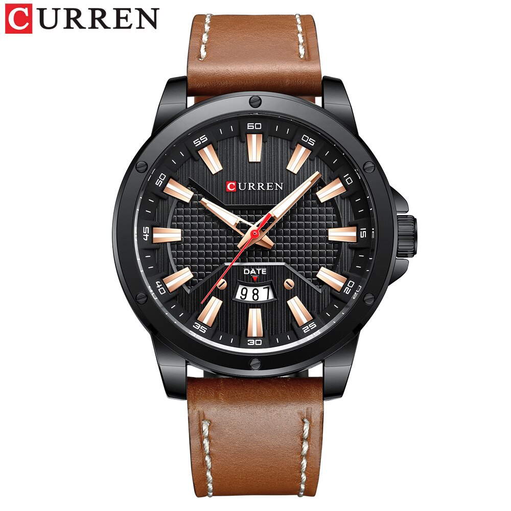 Curren quartz ur til mand læder armbåndsure casual ur med dato relogio masculino: Sorte ure