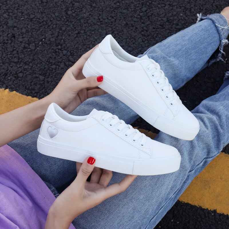 Dam canvas skor dam casual flats hjärta snörning dam vår/höst skor vita sneakers eur storlek 36-42