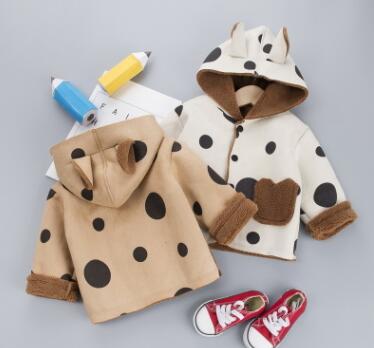 0-3T Newborn baby girls clothes Autumn Winter warm Hooded jacket Coat baby boy Polka Dot Outerwear Toddler Girls Clothing