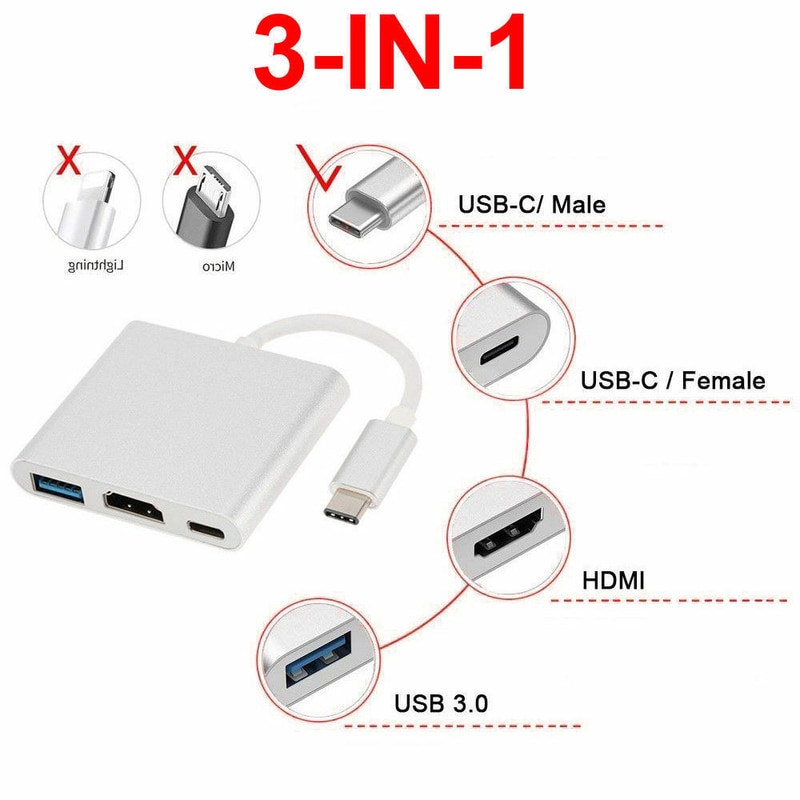4K USBC 3.1 Hub Converter USB C Type USB 3.0/HDMI/Type C Vrouwelijke Oplader AV Adapter voor Macbook/Dell XPS 13/Matebook Laptops