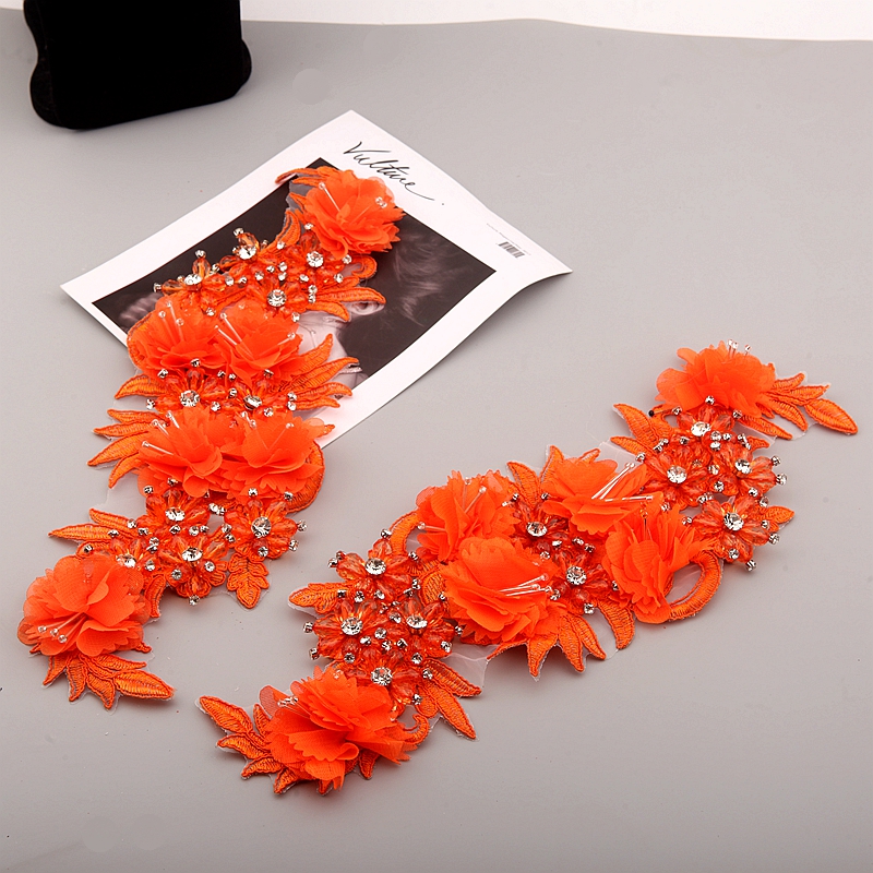 10 Color Beaded Sequins 3D Decals Mirror Flower Lace Fabric Evening Dress Front Chest Back Applique Patch Decoration: antique silver