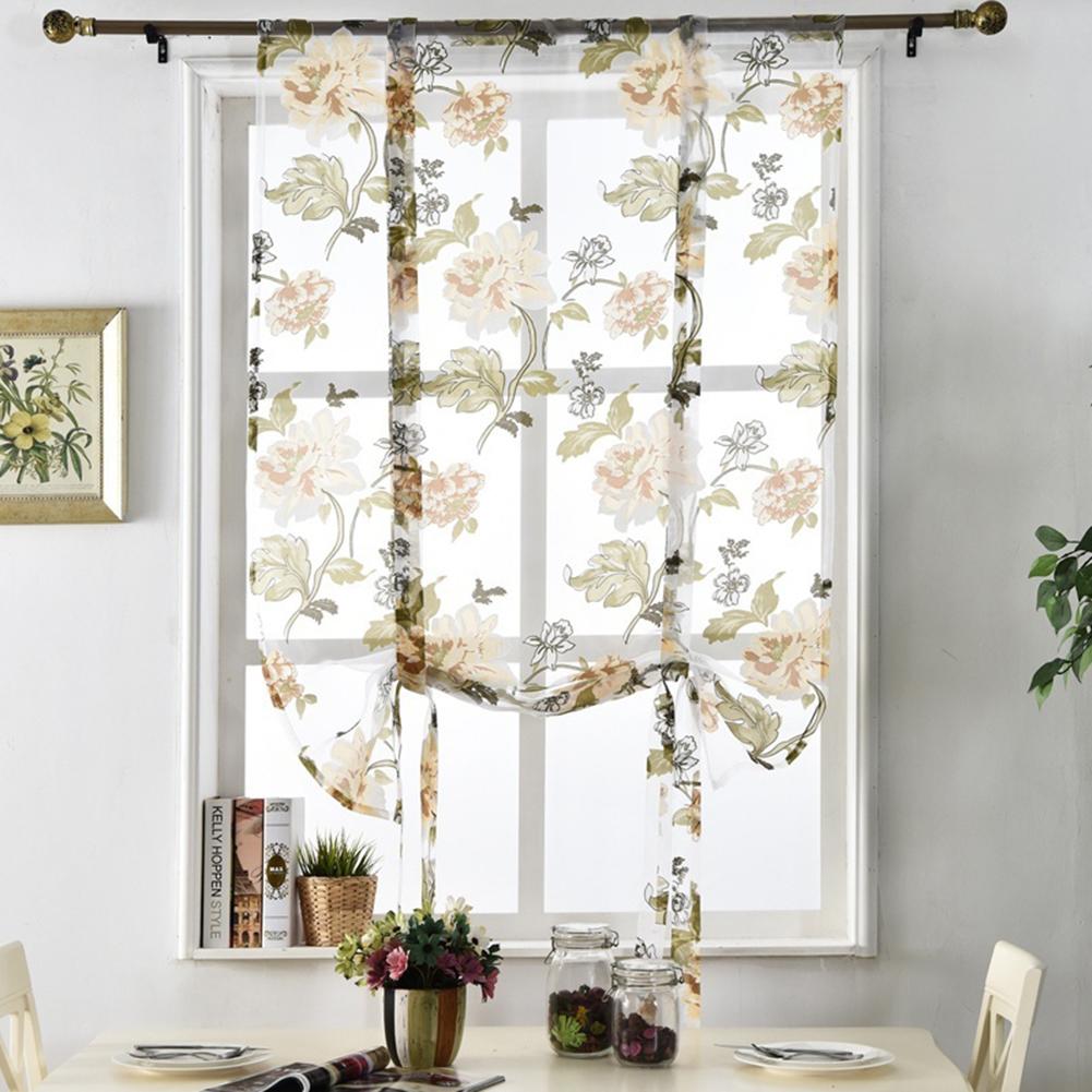 Flower Roman Curtains Kitchen Valance Tulle Sheer Panel Bedroom Window Drape
