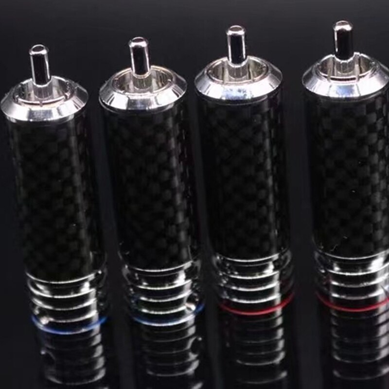 4pcs HIFI DIY Brass Rhodium plated Carbon fiber Audio Video AMP VCD DVD player RCA jack plug adapter connector