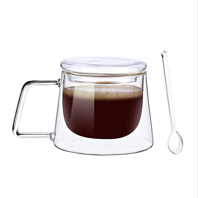 Taza de café de vidrio transparente de doble fondo, vaso de vidrio resistente al calor para leche y té: C