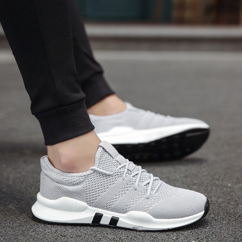 Breathable Shoes male Sneakers Men's shoes casual Mens Flying weaving Sneakers Soft and comfortable Zapatos Hombre: Gray / 44