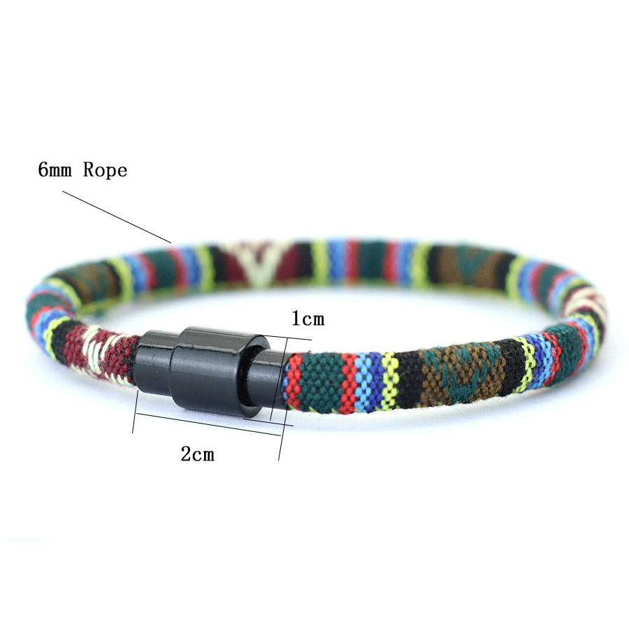 Pulsera de para hombre, brazalete de tela bohemia, hebilla magnética negra, pulsera de cuerda, accesorios de ocio para él, brazalete Herren Joias