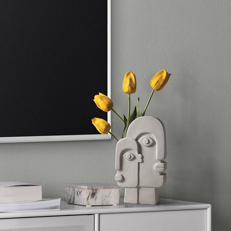 Nordisk keramik ansigtsvase enkel dekoration soveværelsesindretning stue veranda blomsterarrangement boligdekoration kunstvase