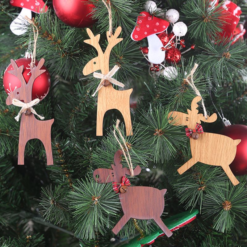 Hout Kerst Elanden Strik Klokken Hangende Opknoping Speelgoed Ornamenten Xmas Tree Opknoping Decoratie Thuis Slaapkamer Hanger Xmas