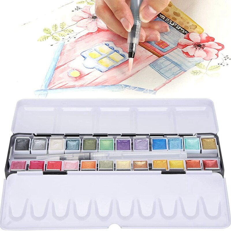 Aquarel Pigment 24 Kleur Solide Aquarel Verf Set Met Kwast Voor Kid Volwassen Beginners Kunstenaars