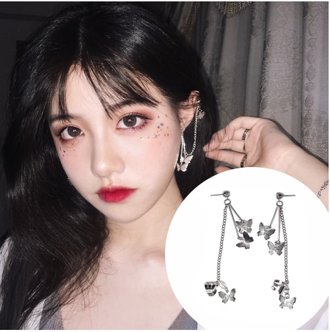 Explosion Girl Heart Cold Wind Cool Handsome Super Fairy Butterfly Chain Earrings Ear Bone Clip Integrated Ear Jewelry