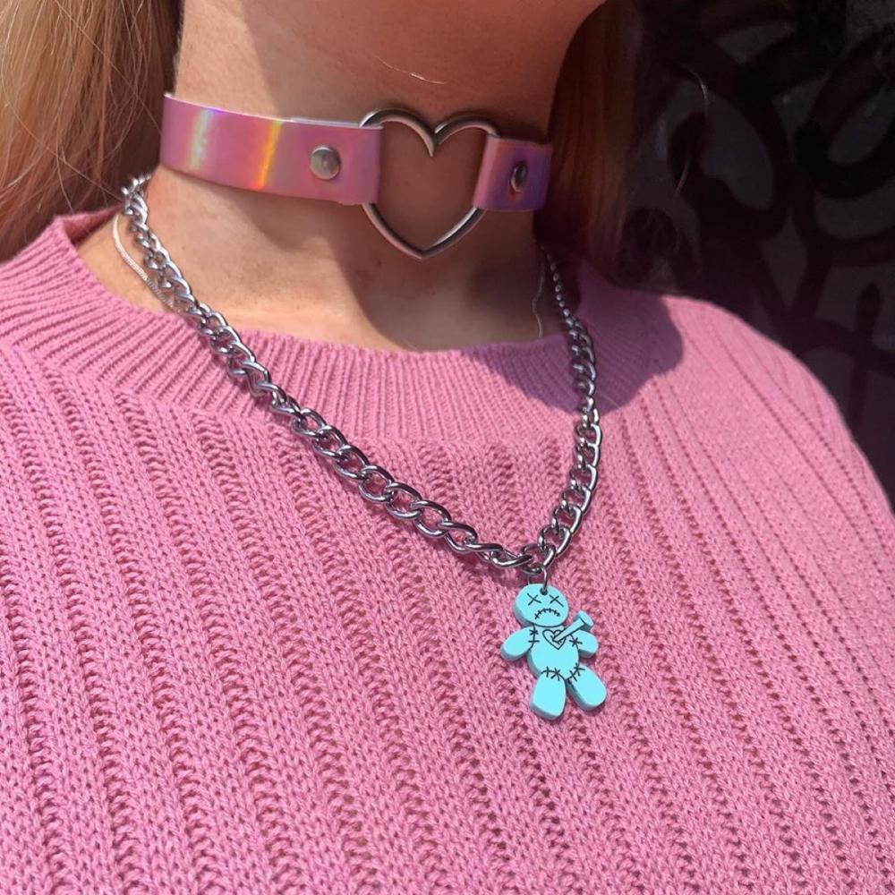 90s Heart Hollow Out Colorful Choker Necklace For Women Girl Vintage Simple Retro Sexy Cool Harajuku Necklace Trendy Jewelry