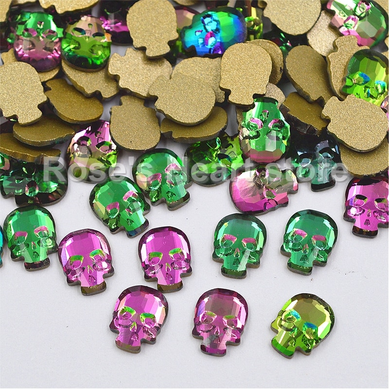 50 stks 3D Nail Art Supplies Lichtmetalen Decoraties Charms Sieraden platte achterkant schedel hoofd Voor Glitter Steentjes Studs DIY