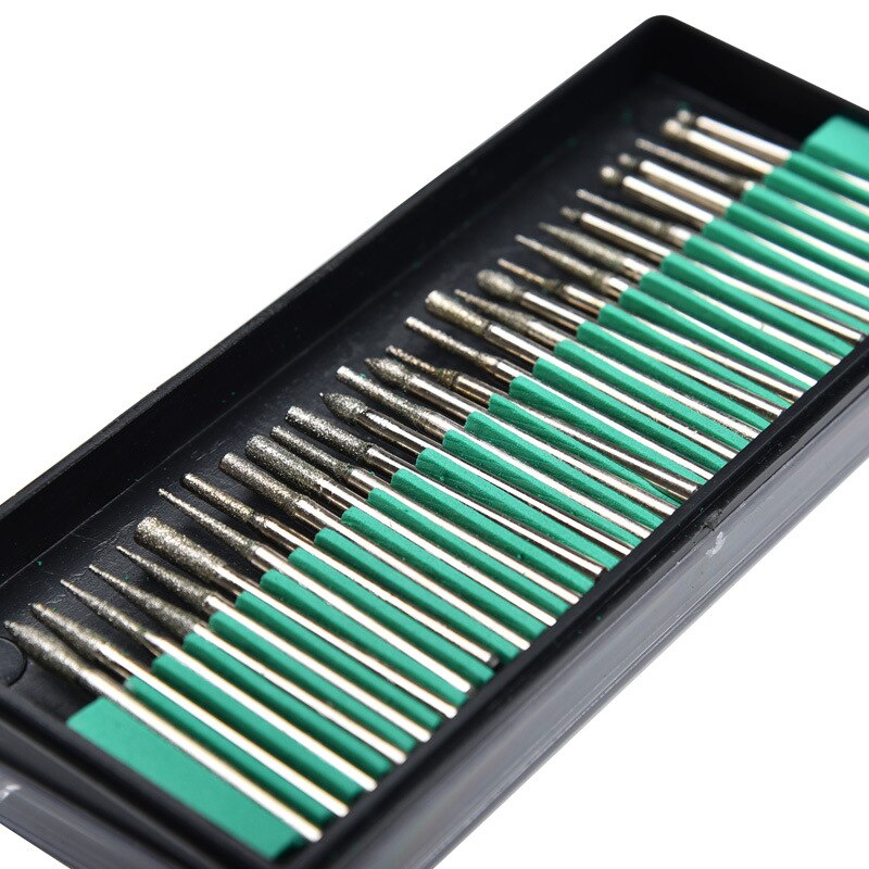 30 Uds fresas de diamante muela abrasiva 2,35mm vástago madera piedra grabado para dremel Accesorios de herramientas eléctricas herramientas rotativas