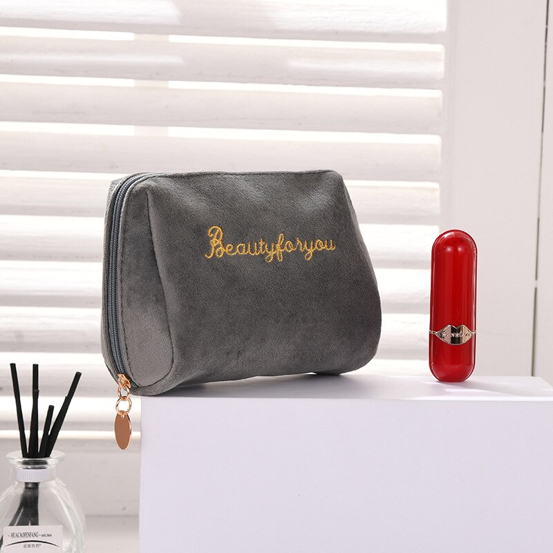 Doozeepa fløjl make-up arrangør blød pige læbestift taske kvinder rejser kosmetik taske kosmetolog skønhed sag makeup taske nødvendig: Grå