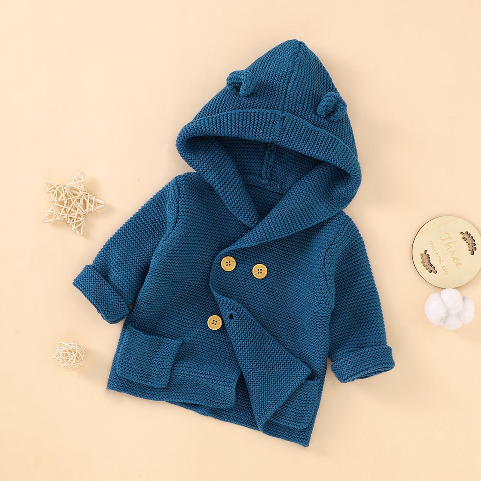 Kids Knitted Cardigan Autumn Children Hooded Sweater Boys Warm Clothing Baby Sweaters Infant Girl Single-breasted Jacket#G30